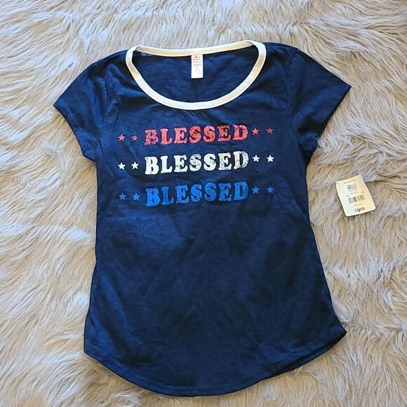 NWT Way to celebrate patriotic womens sheer red, white and blue tshirt size xs - Picture 1 of 6
